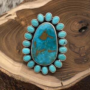 FEDERICO JIMENEZ Sterling Silver Copper Canyon Turquoise Cluster Ring Adjustable